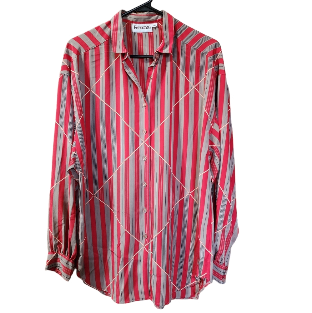 Personal Red Striped Button-down Shirt Size 16